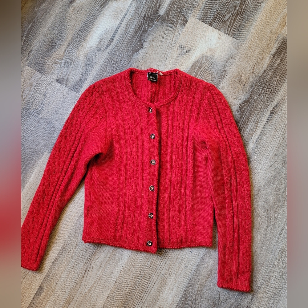 Red Button Up Cable Knit Sweater